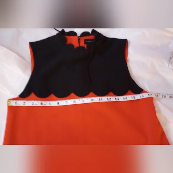 Victoria Beckham Orange and Black Scalloped neck Sleeveless Dress. Ruffle Bottom - Picture 8 of 10